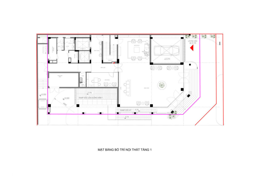 MBCN tầng trệt gồm: Khu vực sảnh lễ tân, khu chờ VIP, khu vực kỹ thuật (máy phát điện, PCCC,..)