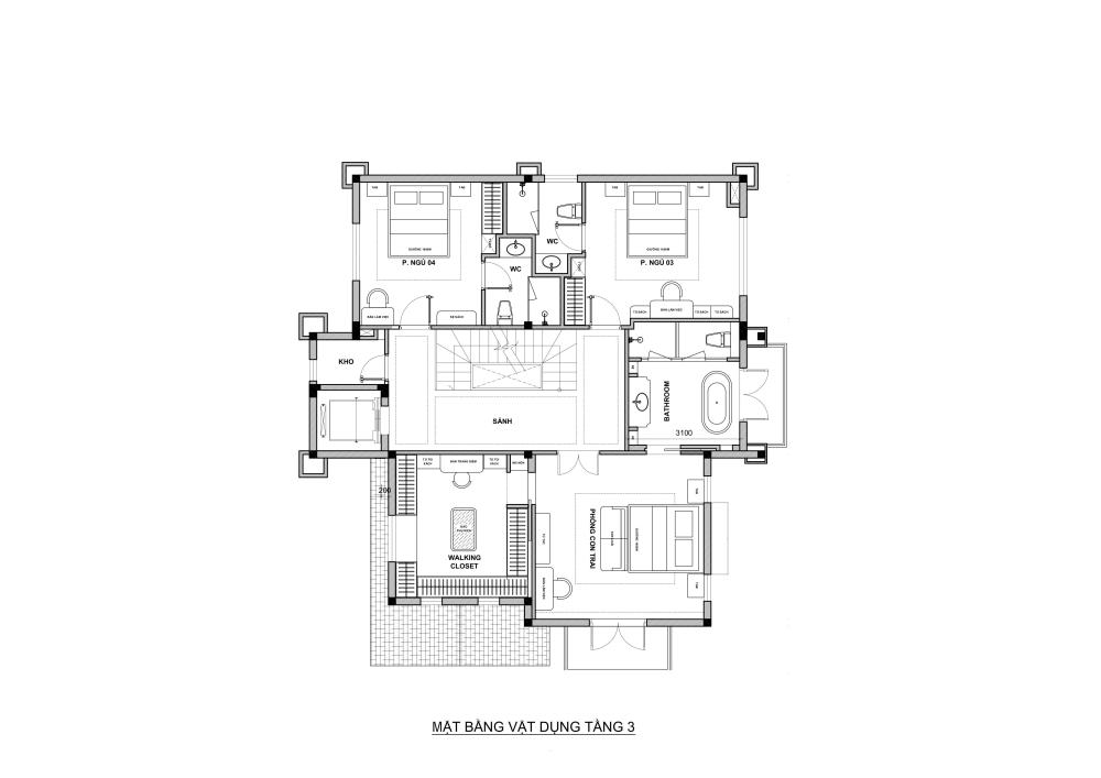 Thiết kế mặt bằng công năng tầng 3