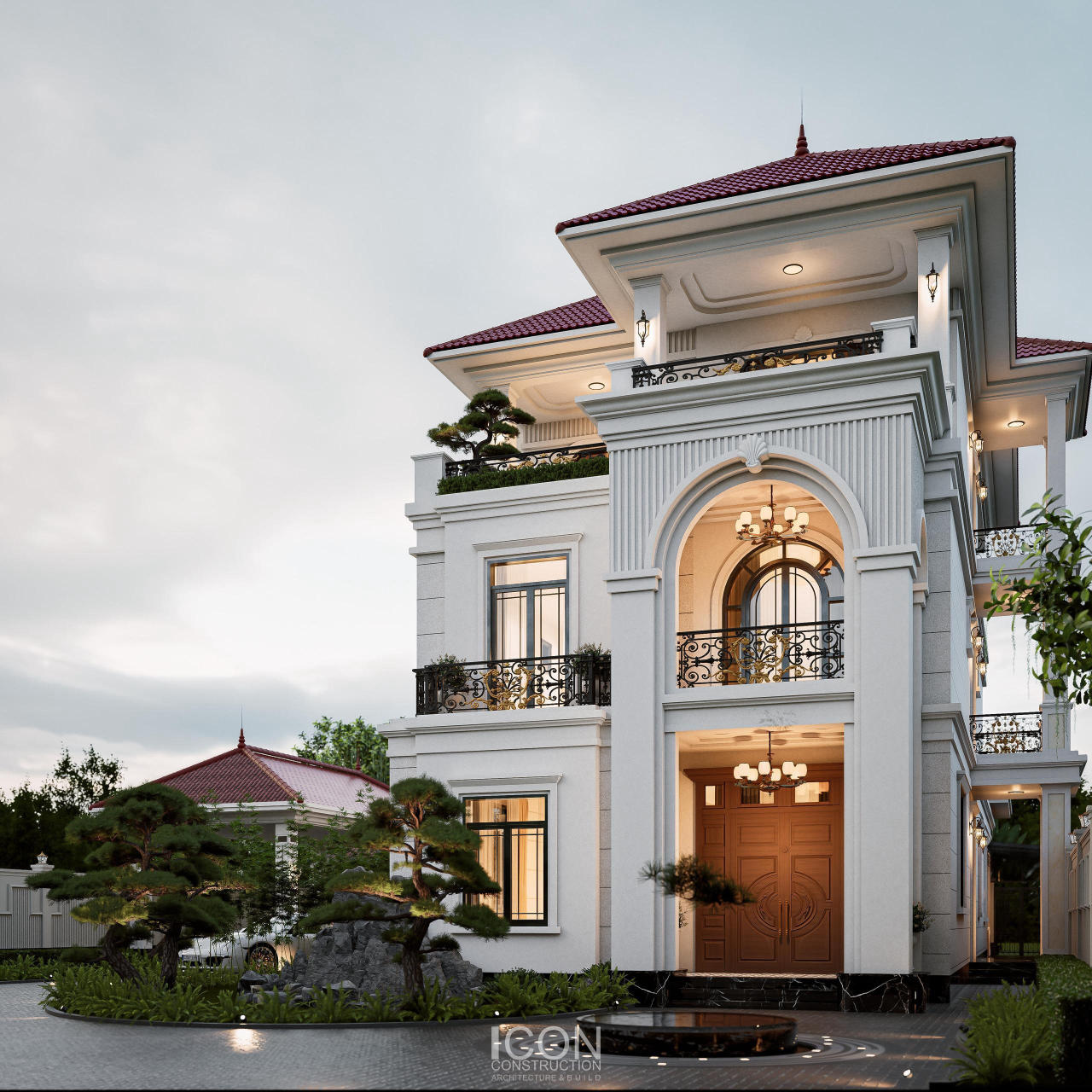 Ban công sắt mỹ thuật hoa văn cổ điển góp phần tôn lên vẻ thanh lịch đặc trưng của Neo Classic.