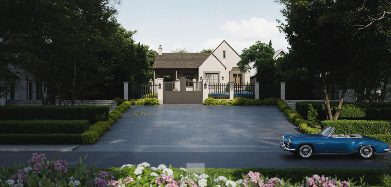 Thiết kế kiến trúc Farmhouse với tỷ lệ cân đối, mái dốc đặc trưng cùng khoảng sân rộng và mảng xanh bao quanh, mang đến vẻ đẹp thanh lịch và gần gũi với thiên nhiên.