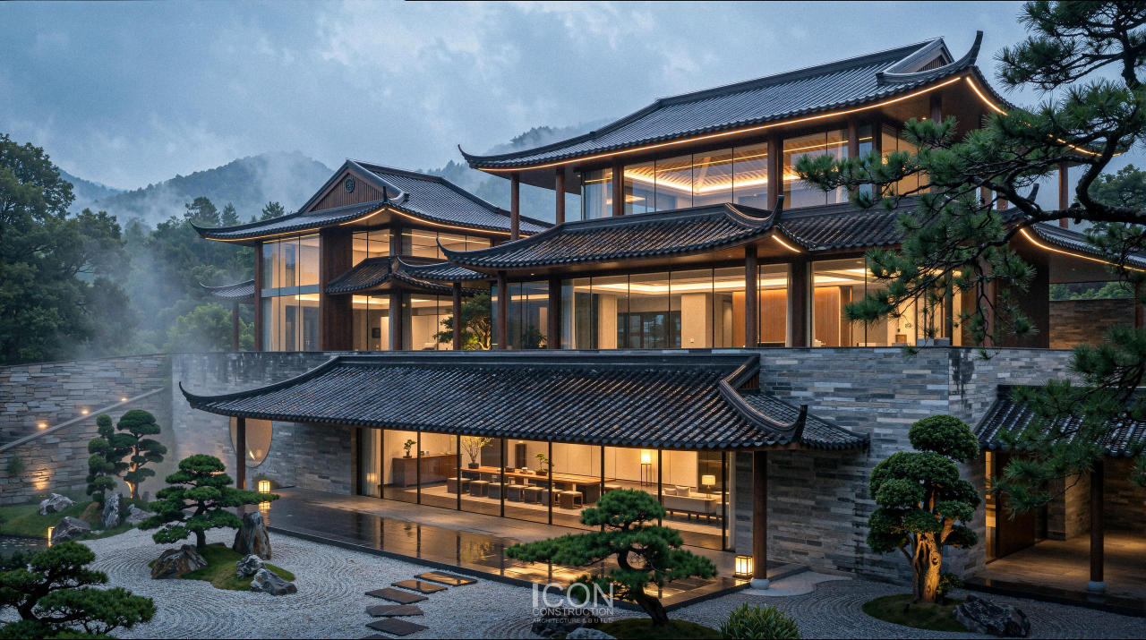 Kiến trúc mở xóa nhòa ranh giới giữa không gian sống và thiên nhiên xung quanh.