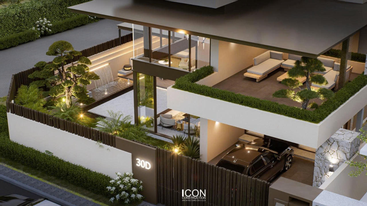 Sự cân bằng giữa khoảng đặc, khoảng rỗng và mảng xanh tạo nên một tổng thể hài hòa.