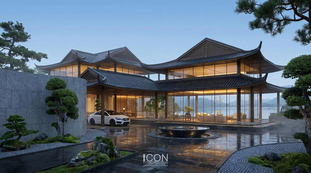 Ánh sáng tự nhiên được khai thác tối đa thông qua hệ cửa kính lớn và các khoảng mở xuyên suốt công trình.