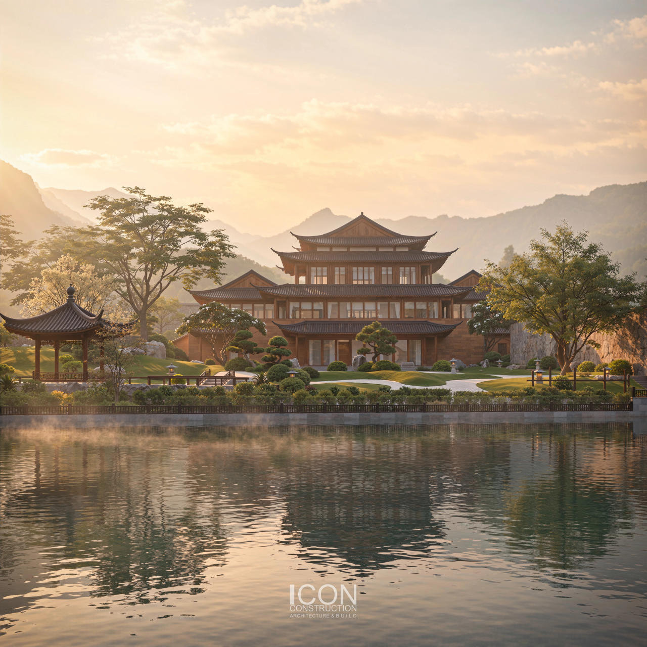 Toàn cảnh thiết kế kiến trúc Villa Đồng Mô với phong cách Á Đông đương đại, hài hòa cùng cảnh quan thiên nhiên.