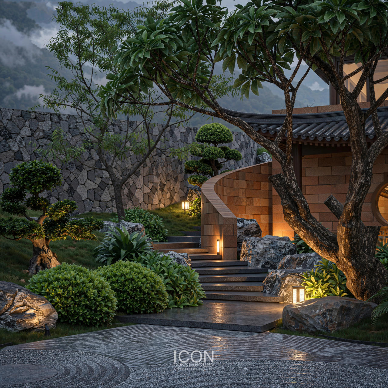 Góc nhìn ban đêm của Villa Đồng Mô với hệ thống chiếu sáng tôn lên vẻ đẹp của thiết kế kiến trúc.